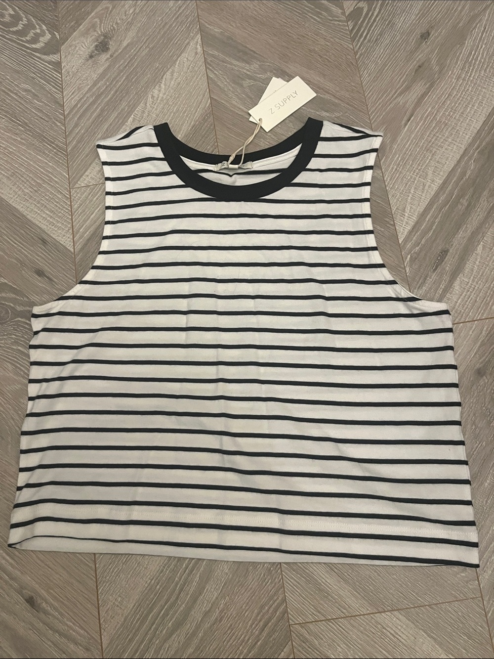 Z Supply White and Black Striped Sloane Crewneck Crop Tank